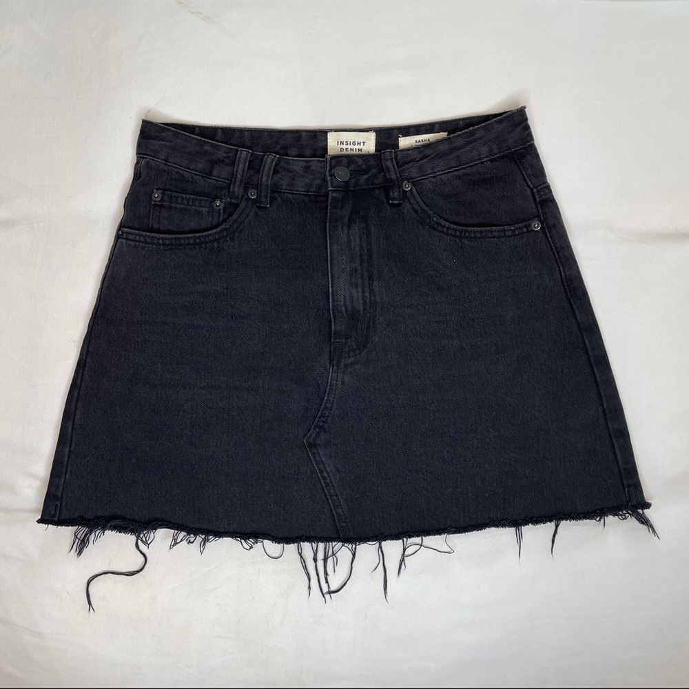 Insight Black Denim A-Line Mini Skirt
